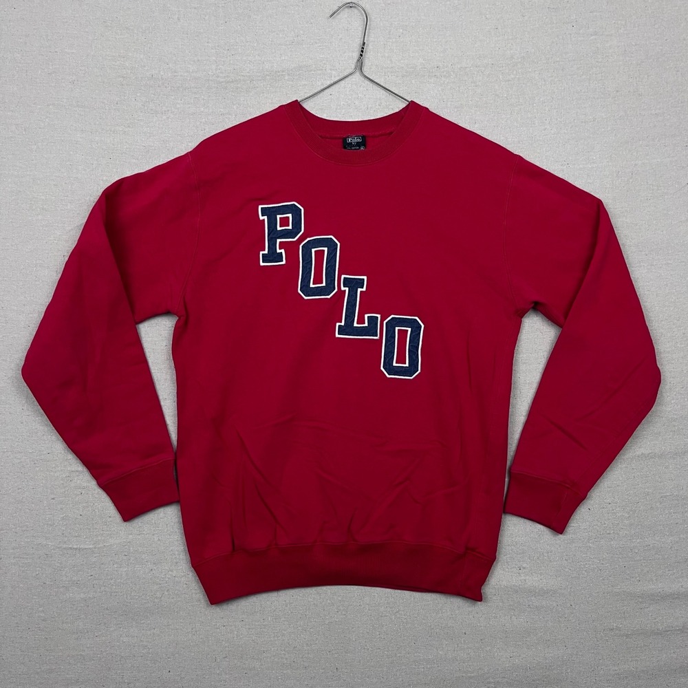 VTG Polo Ralph Lauren Embroidered Red Crewneck Sweatshirt Kids XL Spell Out Logo